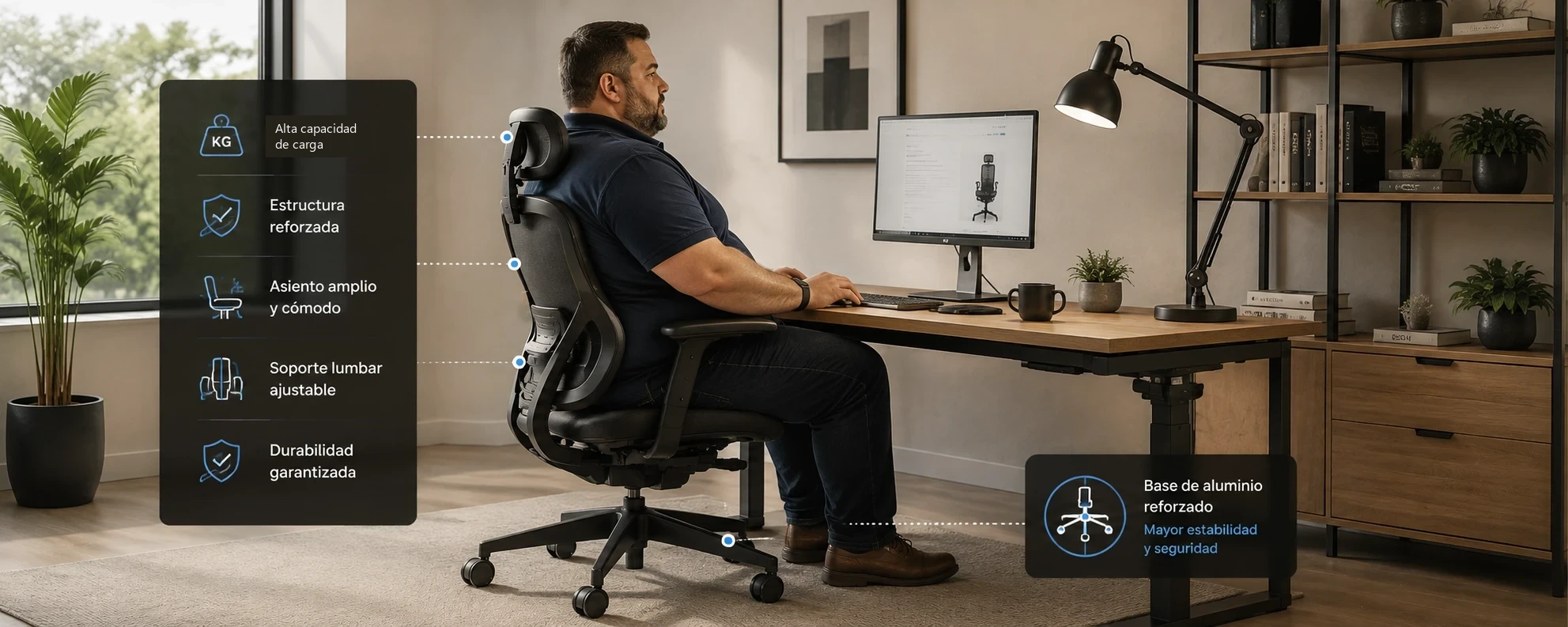 Silla ergonómica reforzada para peso alto