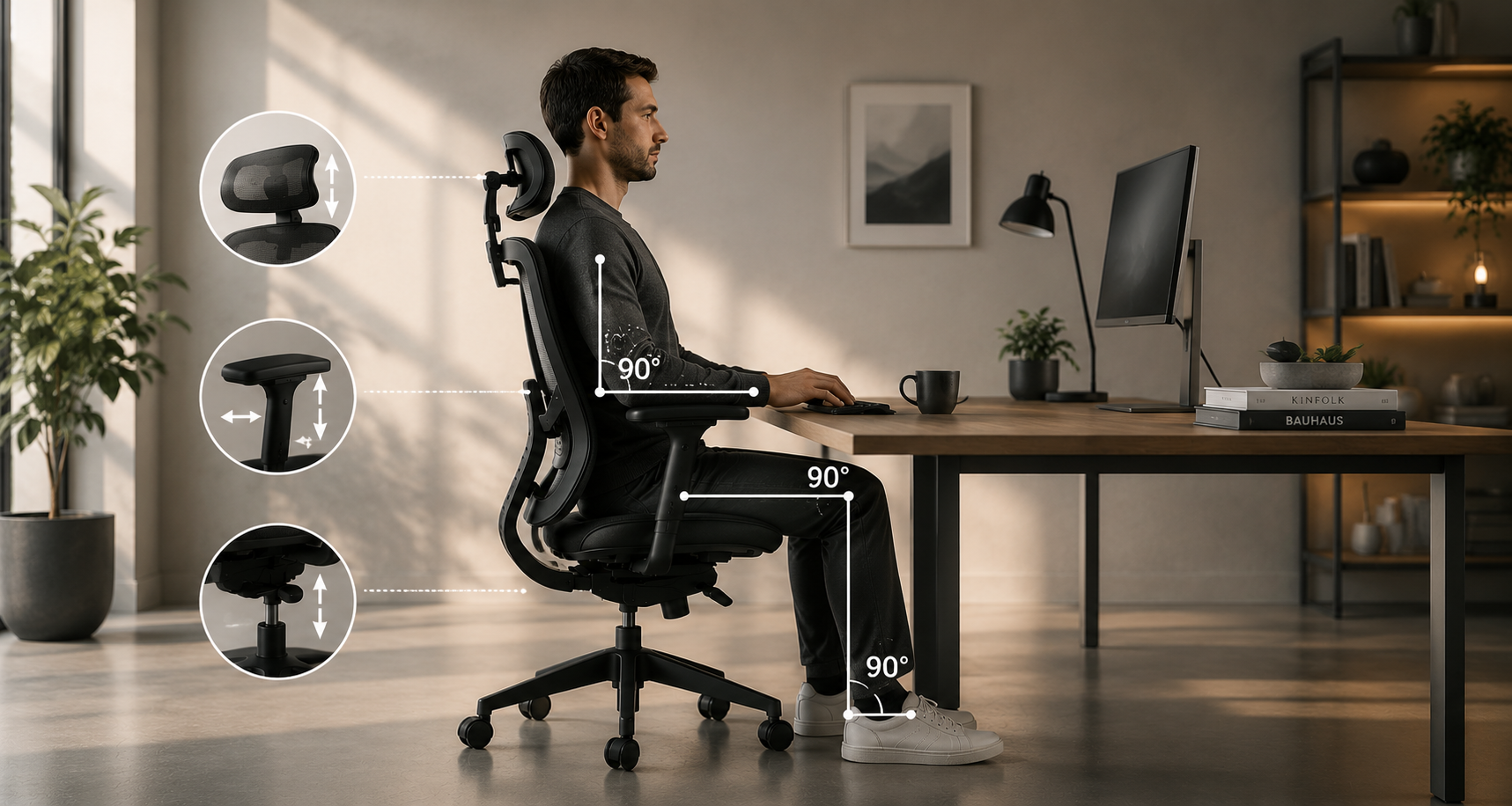 Ajuste de silla ergonómica en escritorio de oficina